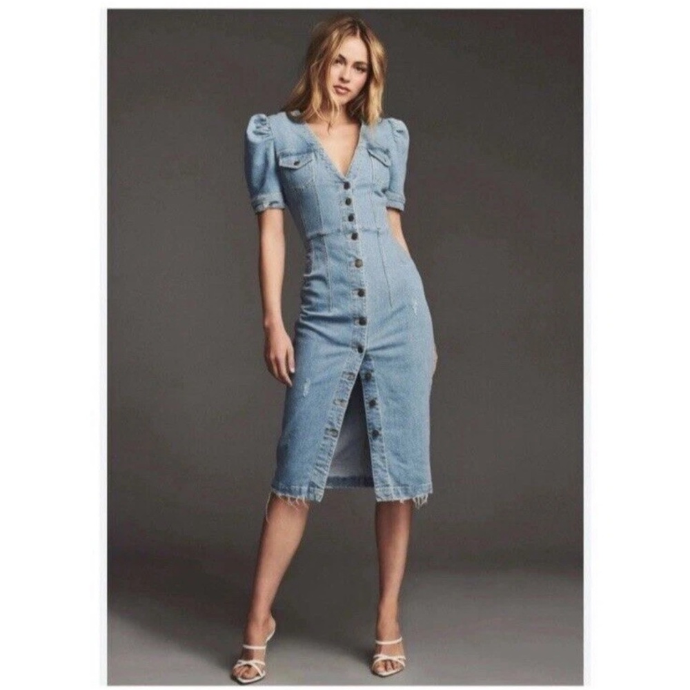 NWT Retrofete Annie Dress Light Blue Denim Distressed Sz S MSRP $495